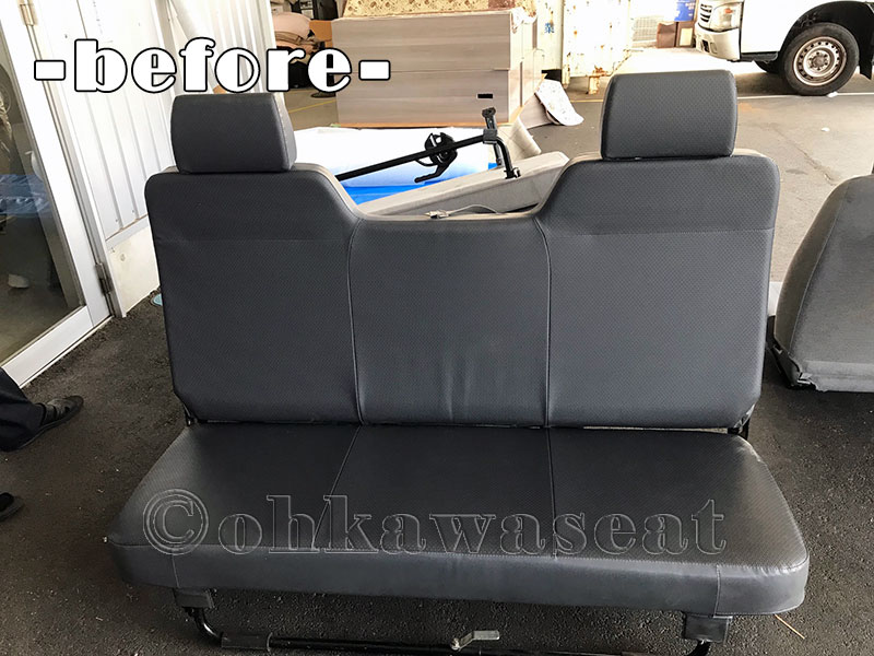 自動車シート張替えC-28/ISUZUエルフ　ダブルキャブ　透明シートカバー　リアシート施行前