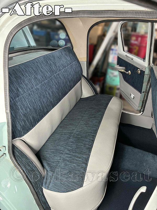 自動車シート張替えC-66/いすゞ　ヒルマンミンスク　シート・ドア内張り張替え施工後-後席