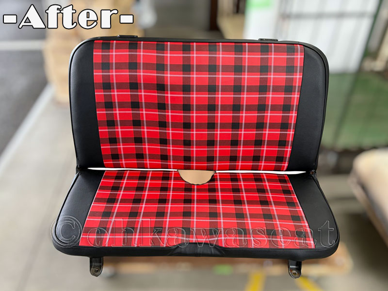 自動車シート張替えC-68/　HONDAバモスⅡ　シート張替え施工後の車体装着前正面画像