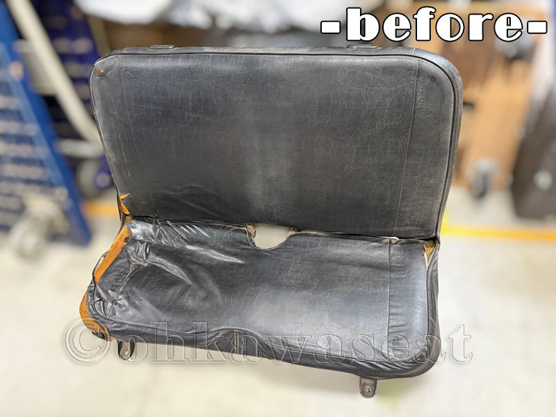 自動車シート張替えC-68/　HONDAバモスⅡ　シート張替え施工前のシート正面画像